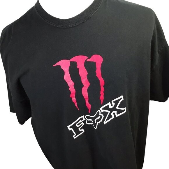 Vtg Monster Energy Fox Racing T Shirt Tee 2XL Black Y2K Logo Motocross Gildan - Picture 2 of 7